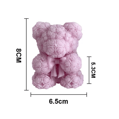 Bougie parfumée en forme d'ours en peluche rose faite de roses, 8 cm de hauteur, parfaite pour l'aromathérapie et la décoration