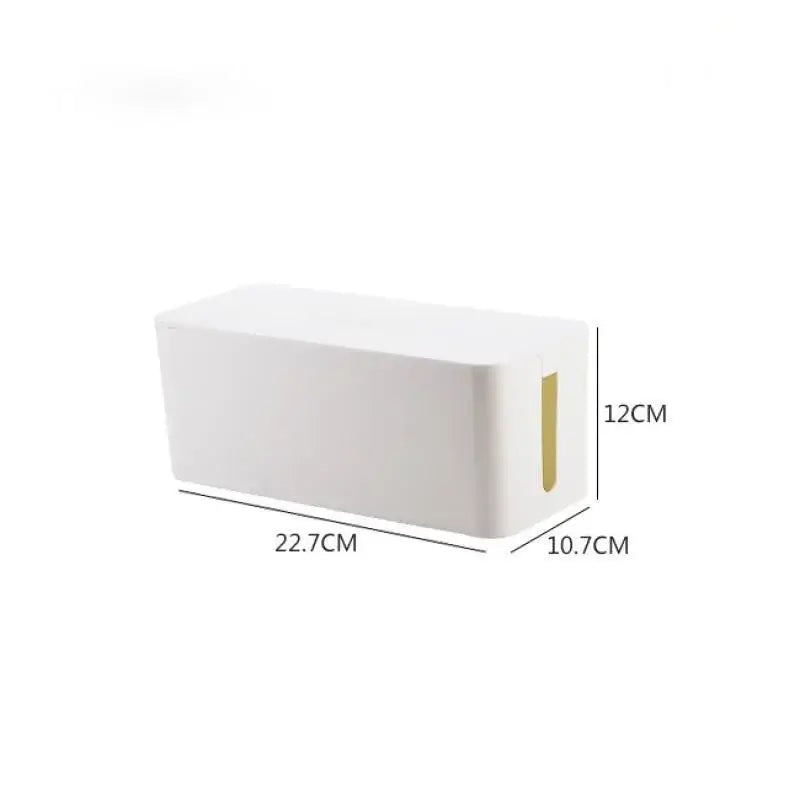 Boîte de rangement pour prises et câbles en plastique blanc avec dimensions 22.7 x 10.7 x 12 cm